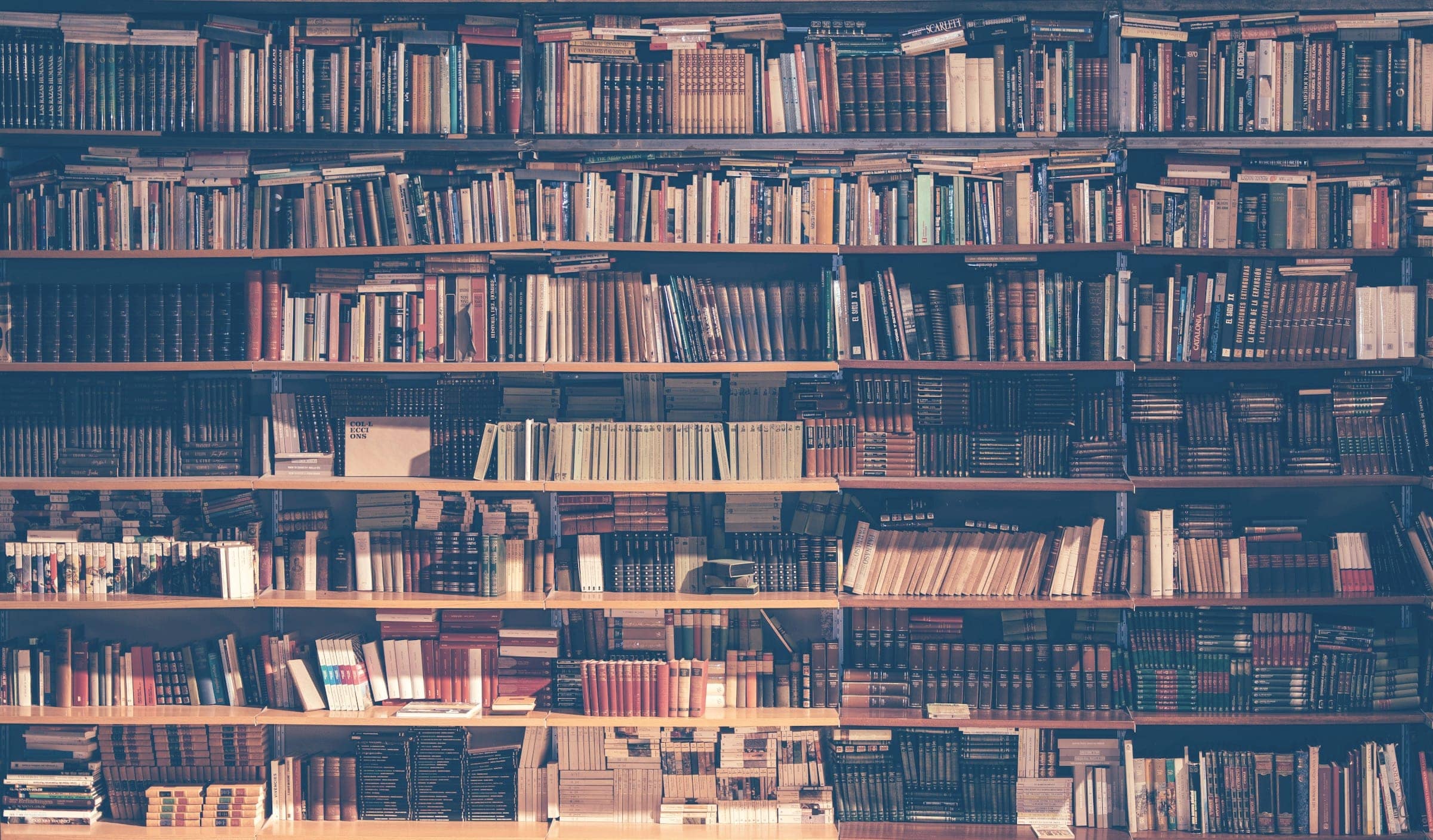 Shelves filled with bound books